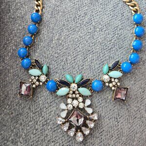 J. CREW Chunky Statement Adjustable Blue Rhinestone Necklace